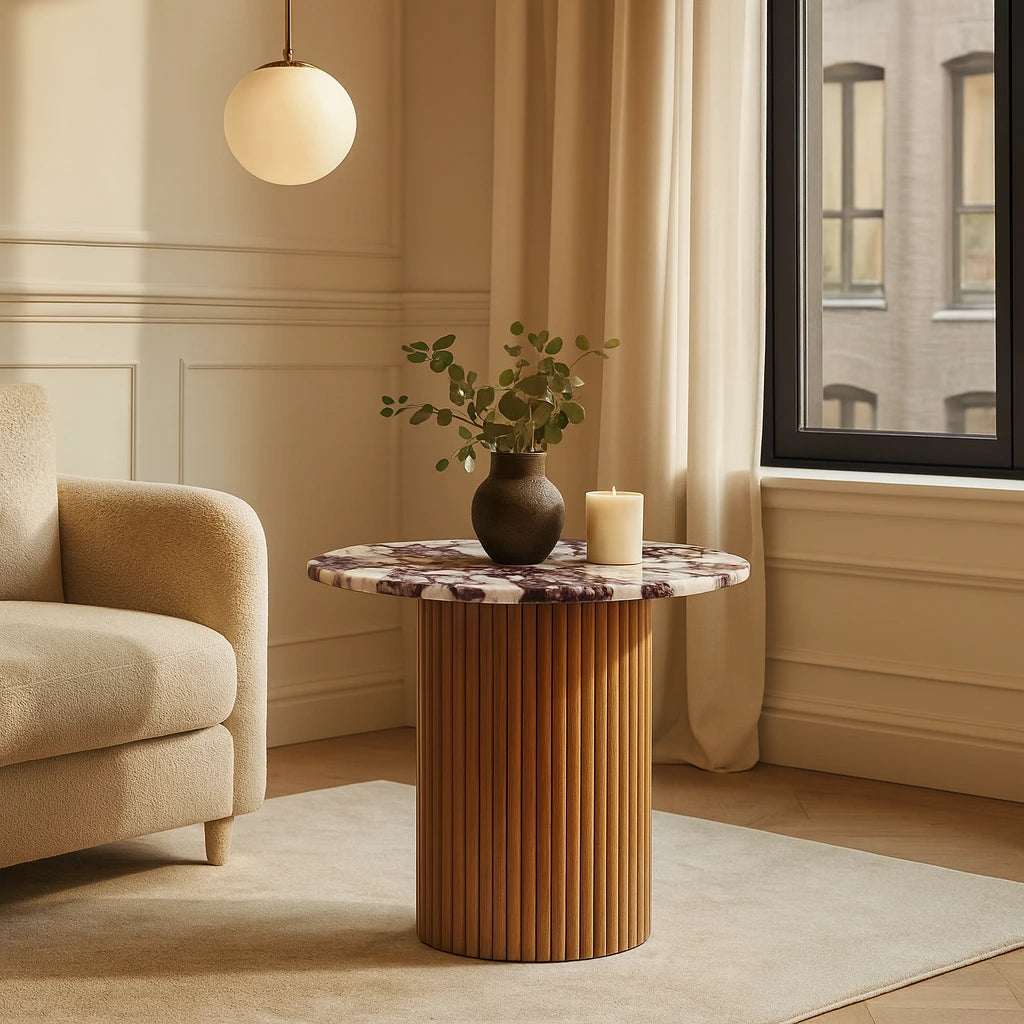 Mesa Lateral madera marmol Ilse 