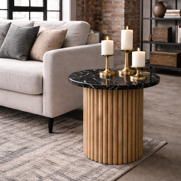 Mesa Lateral living madera marmol Ilse marquuina