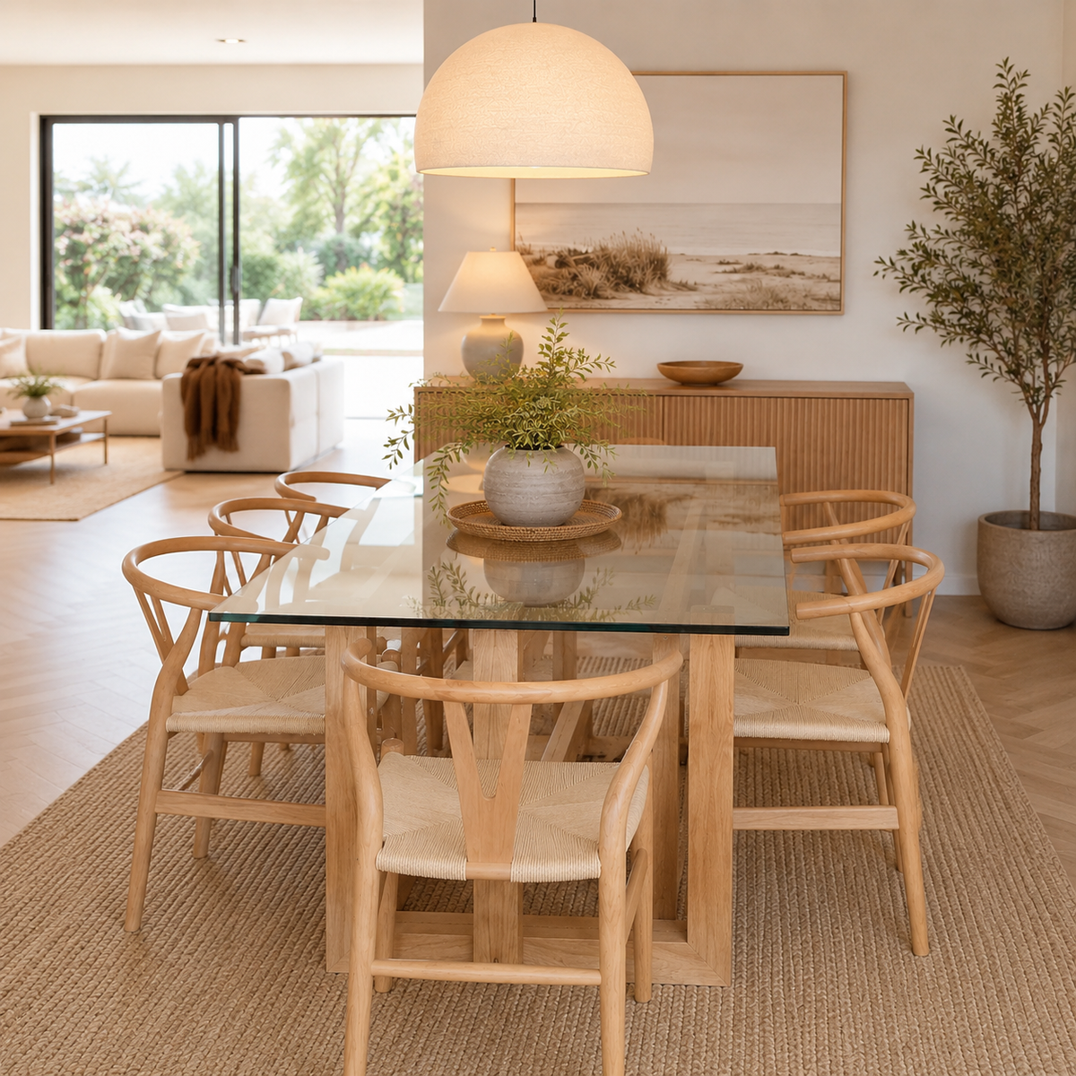 Mesa de comedor de vidrio rectangular madera 