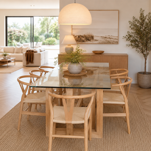 Mesa de comedor de vidrio rectangular madera 