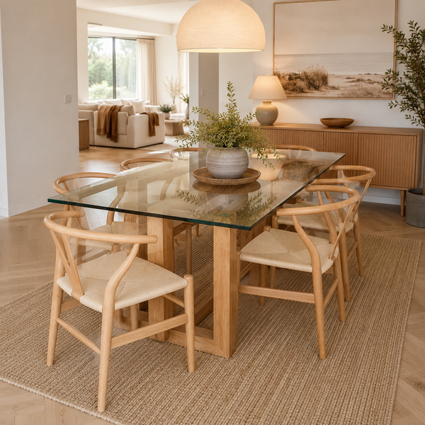 Mesa de comedor de vidrio rectangular borago escandinava