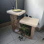 Mesa Lateral Mármol Ravena - Madera Lenga Doble Nivel