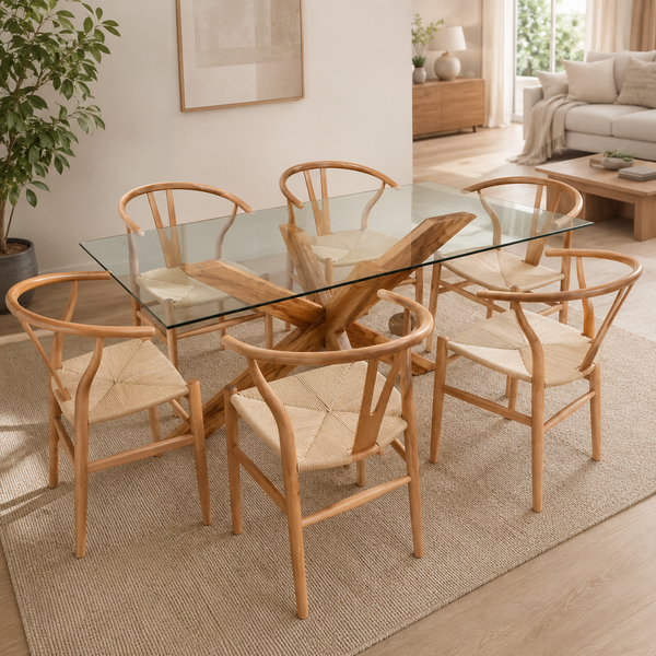 Mesa de Comedor de Vidrio Espiga - Base Lenga Naturala
