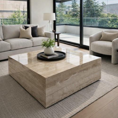 Mesa de Centro Mármol Cubo | Ruedas Ocultas | Marquina o Carrara