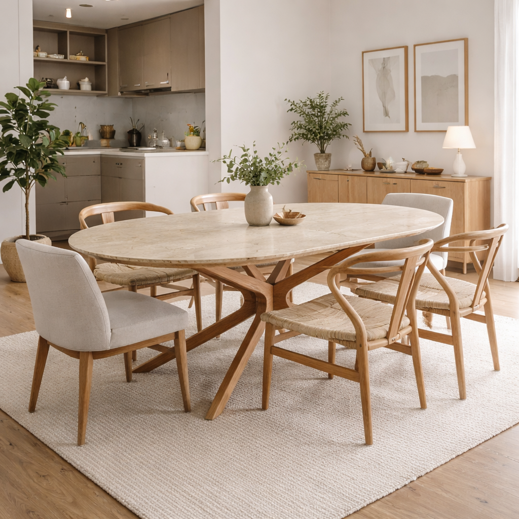 Mesa Comedor madera marmol travertino