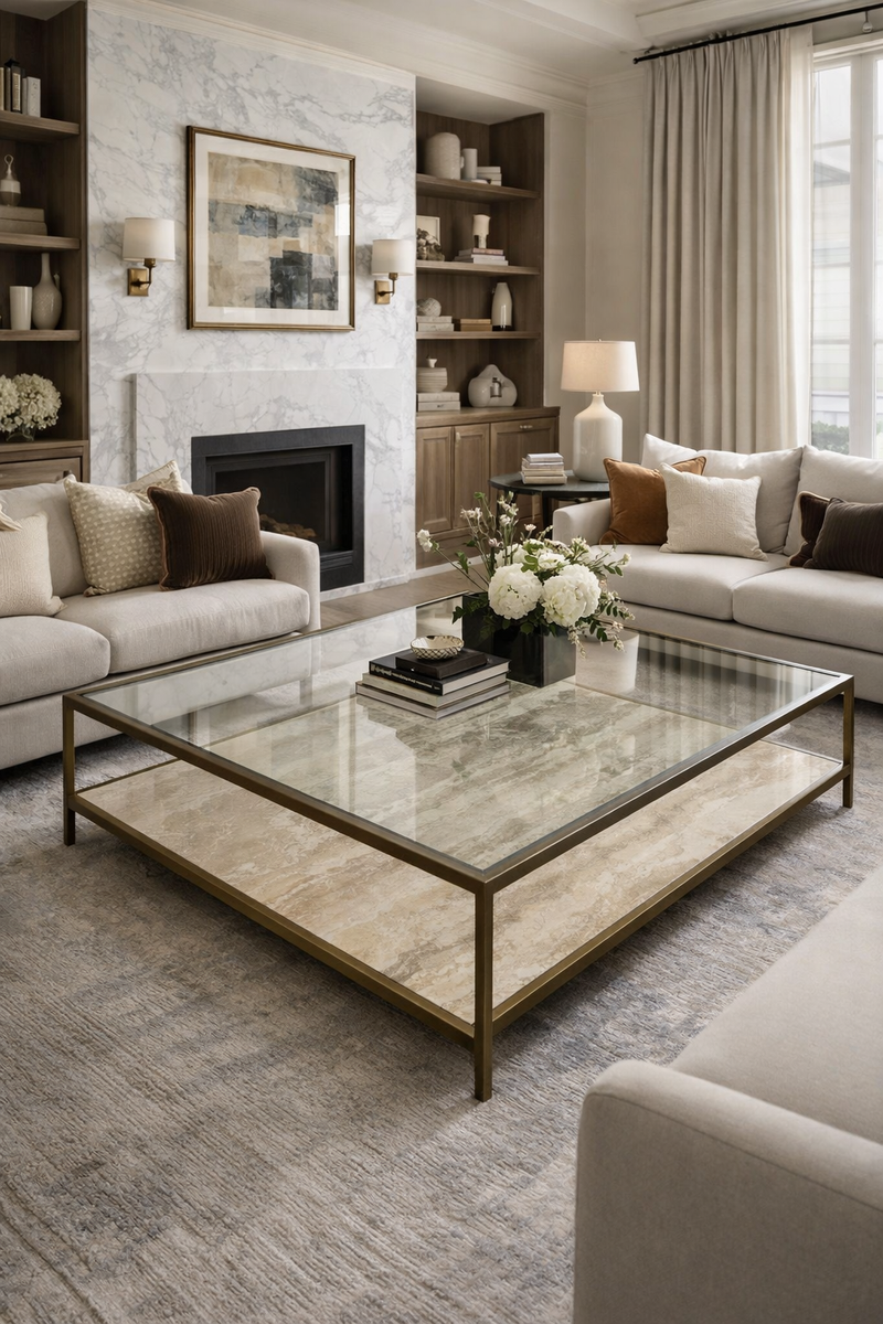 mesa de marmol travertino