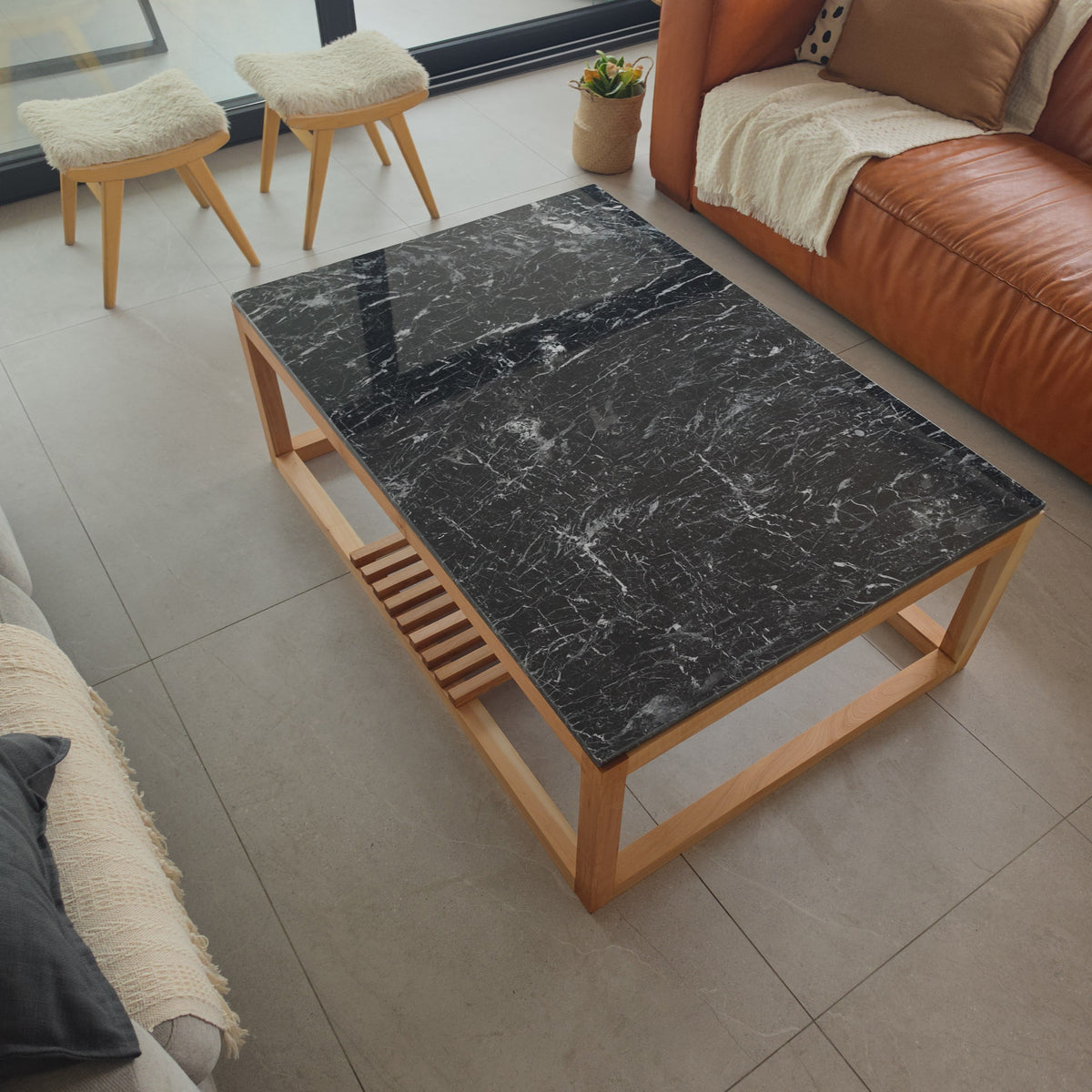 Mesa de Centro Mármol Romana | Madera y Mármol Rectangular